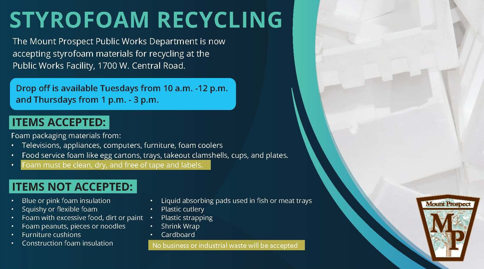 Flyer promoting a styrofoam recycling event with date